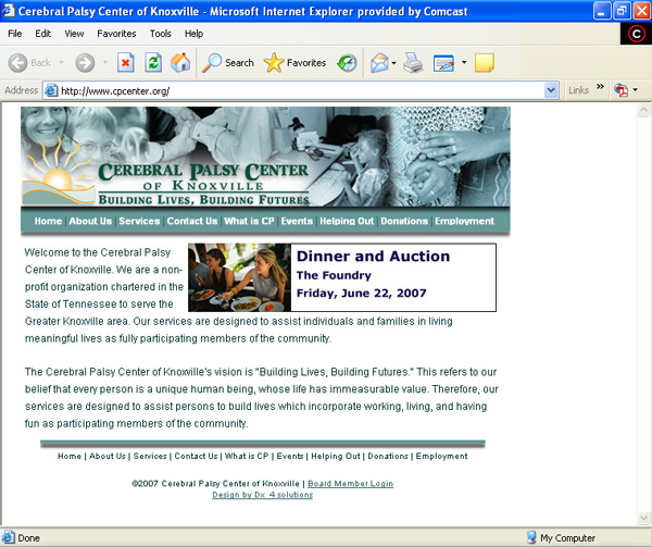 CP Center web site screen shot